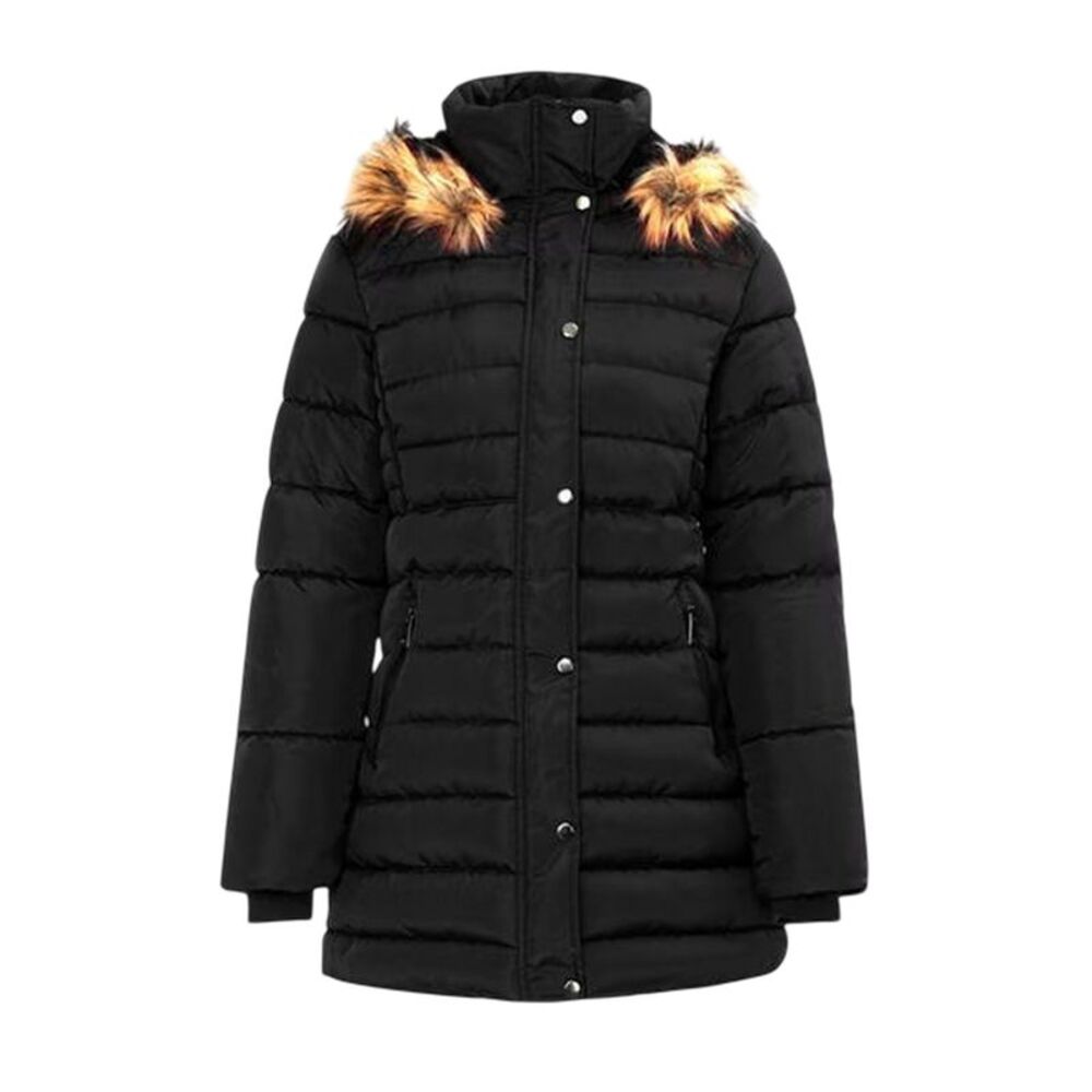 I Saw It First Womens/Ladies Faux Fur Detachable Hood Parka / Black